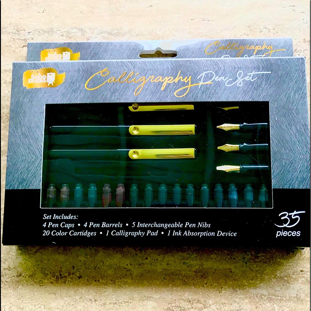 NEW 35 piece calligraphy pen set different size nibs many colors & Writing pad